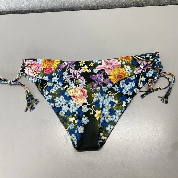 NEW AQUA BENDITA  Eda Side Tassel Bikini Bottom Blue/Green Floral Size 3XL - Picture 2 of 13